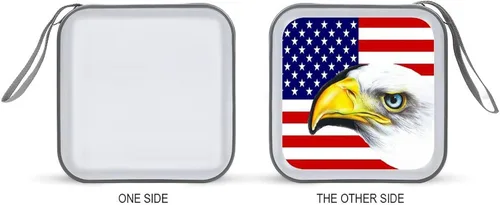 Vista 6 de Funda portátil para CD con diseño de águila y bandera americana, 40 capacidades, soporte para DVD, organizador de almacenamiento de disco