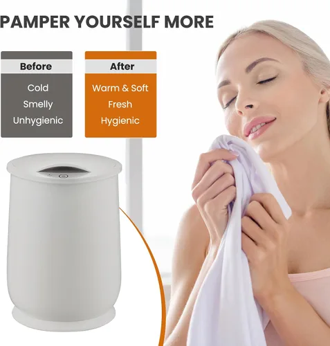 Vista 7 de WELLHUT Calentador de toallas calientes de 21 litros, calentadores de toallas de baño con soporte para fragancia, función de aislamiento, Gris