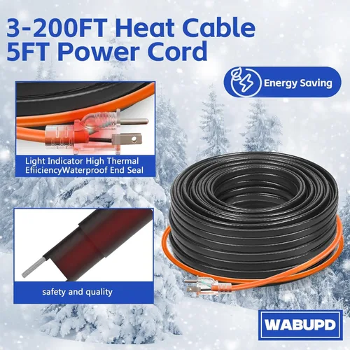 Vista 5 de Cinta de calor de 3 pies a 200 pies para tuberías de agua, cable de calor de tubo de descongelación de -40 °F, tubo de cable de calefacción