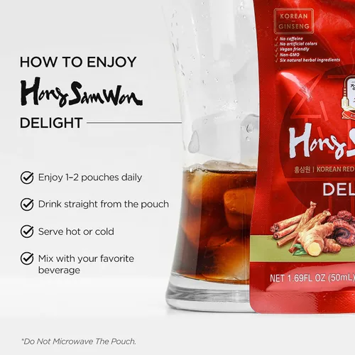 Vista 6 de JUNG KWAN JANG Hong Sam Won Delight - Té de ginseng rojo coreano, bebida energética de hierbas con lima, azufaifa, jengibre, 3 vitaminas y 9