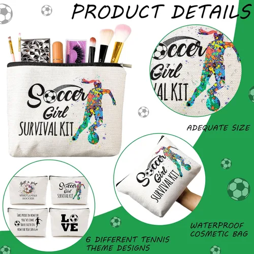 Vista 3 de Geosar 4 piezas de regalos de fútbol bolsa de maquillaje para mujeres, mamá, equipo, regalo inspirador para jugadores de fútbol, amantes