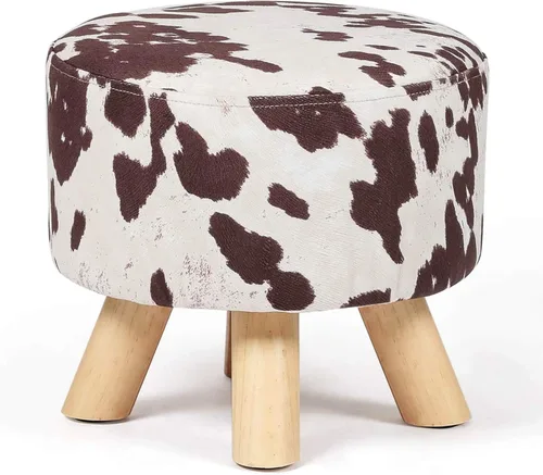 Vista 15 de Homebeez Taburete otomano redondo con reposapiés, reposapiés de tela pequeño con patas de madera antideslizantes, color azul