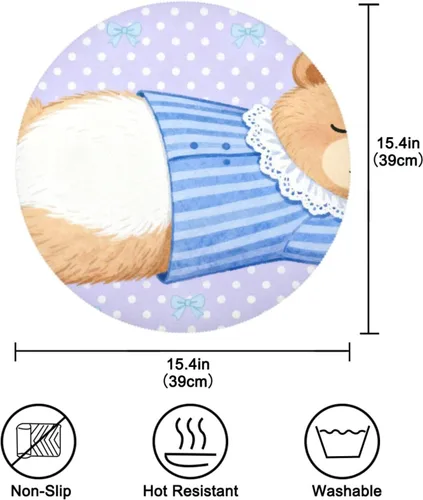 Vista 4 de Cartoon Cute Bear Purple placemats Circle Reusable Chalkboard placemats 15x15 in manteles para mesa