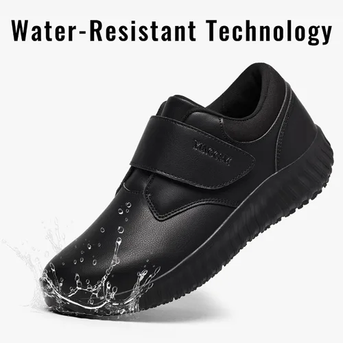 Vista 4 de Zapatos de trabajo antideslizantes negros para hombres Servicio de alimentos Restaurante Deslizamiento en el zapato resistente al agua