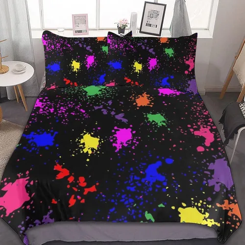 Vista 42 de Juego de 3 piezas de edredón neón que brilla en la oscuridad, funda de almohada de microfibra con cremallera para cama matrimonial, Queen