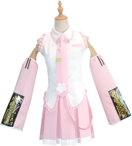 Vista 2 de Disfraz de anime rosa para mujer, disfraz de uniforme escolar, disfraces de Halloween con pelucas