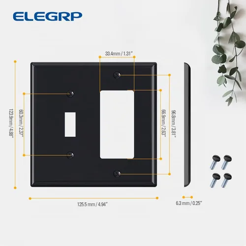 Vista 4 de ELEGRP - Placa de pared combinada de 2 ventanas, interruptor de luz de palanca de 1 banda, 1 dispositivo decorador/GFCI, placas de pared combinadas
