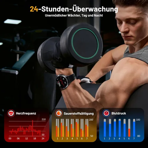 Vista 5 de Reloj inteligente para hombre, monitor de fitness HD de 1.52 pulgadas con presión arterial SpO2, monitor de sueño de frecuencia cardíaca, 110 modos