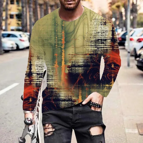 Vista 2 de DuDubaby Camisetas novedosas para hombre, de manga larga, con estampado casual, cuello redondo, blusa