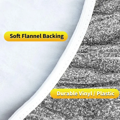 Vista 3 de Mantel redondo de vinilo de plástico ajustable con parte trasera de franela y borde elástico, protector de mesa impermeable para mesa de comedor