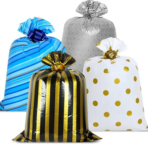 Vista 16 de Fulmoon - 4 bolsas de regalo jumbo de 48 pulgadas, grande, negro dorado