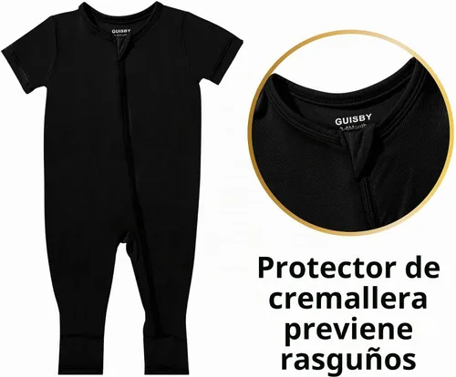 Vista 2 de GUISBY Rayon of Bamboo Baby Short Sleeve Footless Pajamas Negro
