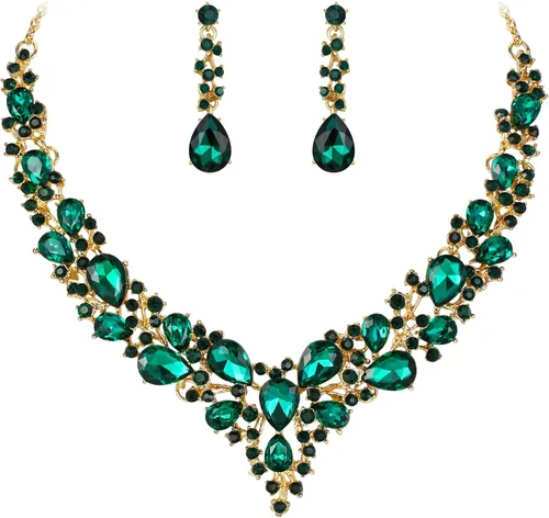 Vista 24 de BriLove Women's Wedding Statement Necklace Dangle Earring Jewelry 01-Tono plateado transparente
