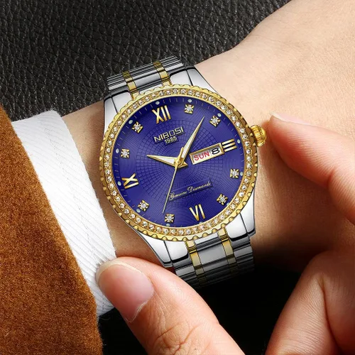 Vista 6 de NIBOSI Relojes para parejas diamantes de lujo para hombres y mujeres para él y para ella juego de relojes para marido esposa San Valentín reloj
