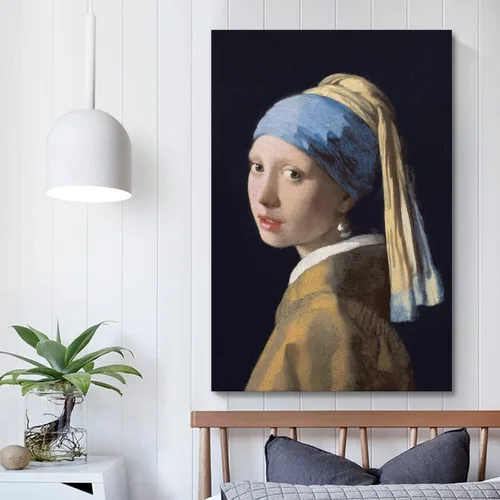 Vista 5 de NJYXART Johannes Vermeer Girl with a Pearl Earring - Arte de pared en lienzo con retrato clásico, reproducción de pintura al óleo, decoración