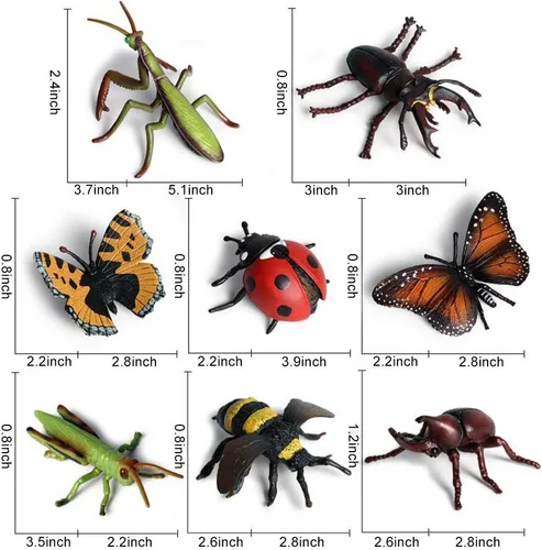 Vista 2 de 8 figuras realistas de insectos de plástico surtidas, caja de arena realista de 4 pulgadas, mariposa, abeja, mariquita, saltamontes, mantis, Uang