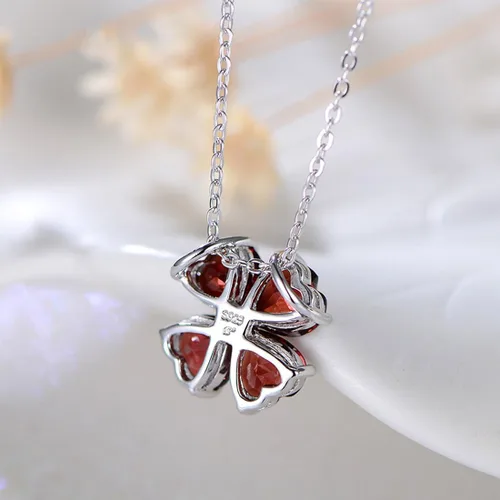 Vista 4 de Collar con colgante hecho a mano de plata de ley 925 con piedra natal colorida para mujer, trébol de cuatro hojas de la suerte, joyería de trébol