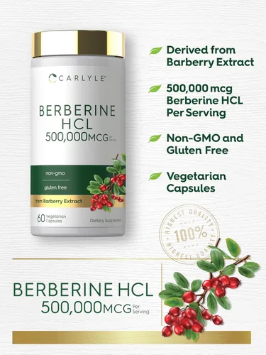 Vista 4 de Carlyle Suplemento de berberina HCL 500,000mcg 60 cápsulas