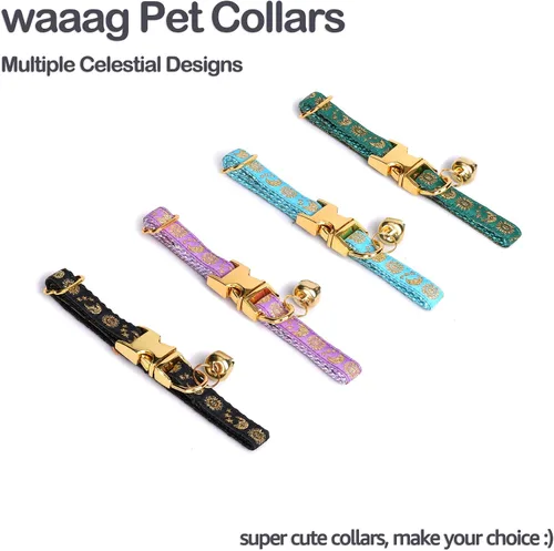 Vista 5 de waaag Mascotas, Moons Stars Suns Collar de perro collar de gato, múltiples diseños Crescent Celestial Dog Cat Collar Arnés de correa Cuello azul