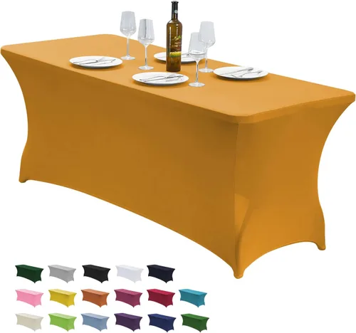 Vista 25 de CWK - Funda de mesa de elastano elástica impermeable de 4 pies para mesas rectangulares - Mantel elástico ajustable para mesas plegables, tela