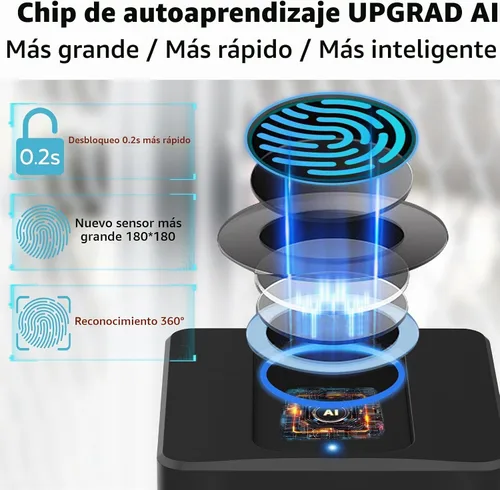 Vista 3 de Candado de huellas dactilares, Dhiedas Pad Lock con huella dactilar Bluetooth llave impermeable resistente cerradura de combinación para valla al