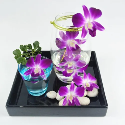 Vista 5 de Flores de orquídea frescas Miami OrchidClub USA Sunne Tropical en suelto, decoración para comida y bebida (100 AZUL PURPURA)