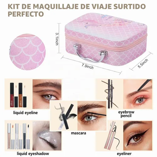 Vista 5 de Kit de maquillaje de viaje, juegos de maquillaje para adolescentes y mujeres, kit de maquillaje para niñas, juegos de maquillaje para niñas