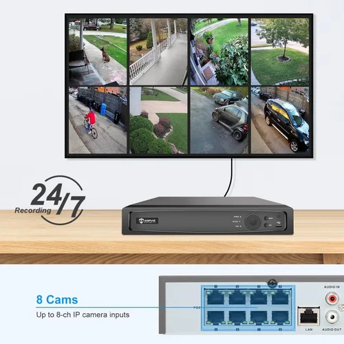 Vista 10 de Anpviz AI 12MP 8CH POE NVR (12MP/8MP/6MP/5MP/4MP/3MP/1080P) Grabador de video en red inteligente AI POE - Soporta hasta 8 cámaras POE de 12 MP