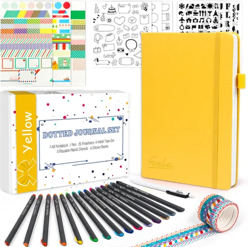 Vista 10 de feela Kit de Diario con Puntos, Cuaderno Planificador de Tapa Dura con Cuadrícula de Puntos para Principiantes Mujeres y Niñas, Toma de Notas