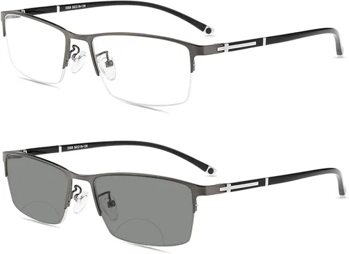 Vista 7 de Gafas de lectura fotocrómicas de transición bifocal, gafas de lectura vintage con estilo cuadrado de marco de metal para hombres y mujeres cuadrado
