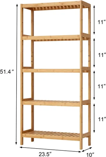 Vista 3 de Kinsuite Estante de almacenamiento de bambú de 5 niveles multifuncional de bambú para baño, cocina, sala de estar