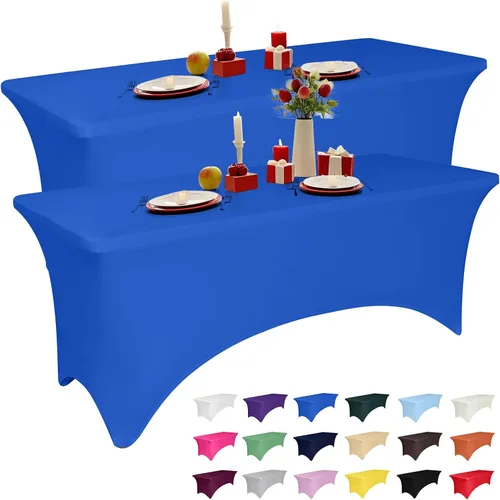 Vista 11 de Paquete de 2 manteles de elastano negro de 4 pies para mesas rectangulares, ajustado y elástico, lavable, resistente a las arrugas, perfecto
