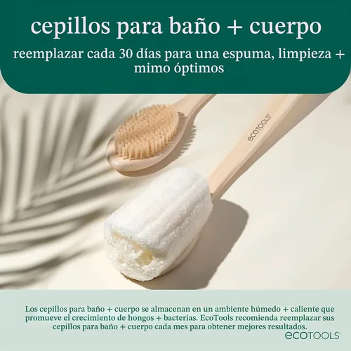 Vista 7 de EcoTools Cepillo de cerdas de baño, cepillo de baño con mango largo, limpieza de espalda y zonas difíciles de alcanzar, cepillo de ducha ecológico