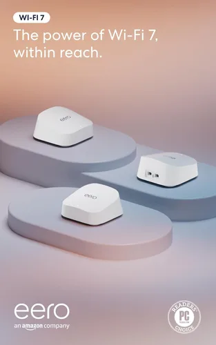 Vista 10 de Amazon eero 7 con 1 mes gratis de eero Plus (renovación automática): WiFi rápido hasta 2.5 Gbps, cubre hasta 2,000 sq. ft., paquete de 1
