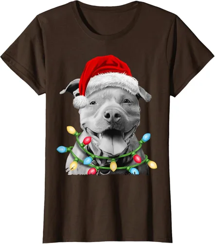 Vista 18 de Pit Bull Santa - Camiseta de perro con luces para árbol de Navidad para niños, Negro, S