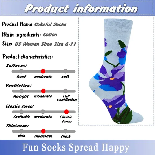 Vista 4 de Calcetines coloridos para mujer, divertidos y divertidos, con estampado de animales de Marvel, paquete de pantorrilla, algodón premium, talla 6-11