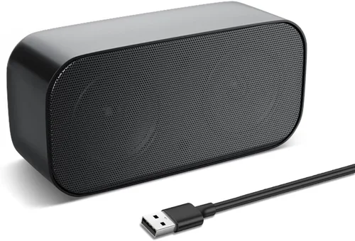 Vista 9 de Altavoz USB para computadora de escritorio, barra de sonido portátil Mini PC altavoz, negro Alimentado por USB, Plug and Play, altavoz portátil