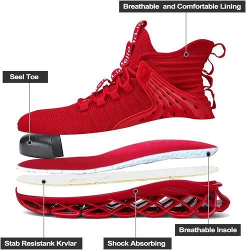 Vista 4 de CLOAKA Zapatos de punta de acero para hombres y mujeres, transpirables, a prueba de pinchazos, cómodos, utilitarios, zapatos de trabajo