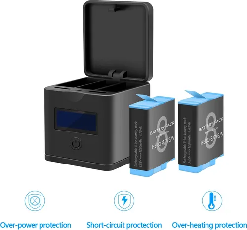 Vista 5 de Suptig Paquete de 2 baterías compatibles con GoPro Hero 8, GoPro Hero 7 Black, Hero 6, Hero 5, estación de carga de batería de 3 canales para Hero 8