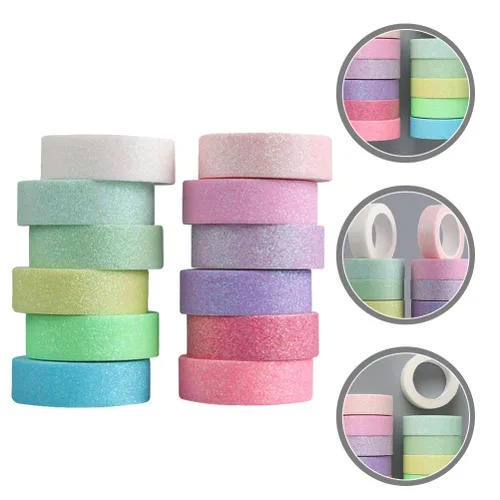 Vista 9 de STOBOK Cinta adhesiva Washi con purpurina de macarrón para manualidades, cinta adhesiva de papel Washi para manualidades, álbumes de recortes