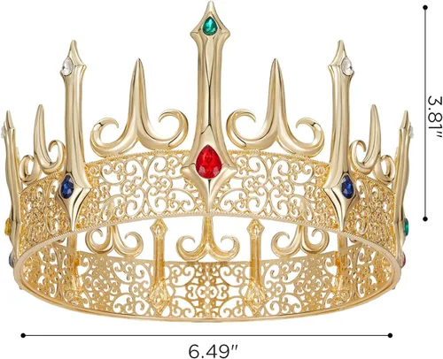 Vista 7 de SWEETV Corona dorada de rey para hombres, coronas de cristal de príncipe, tiaras medievales reales, accesorios de disfraz para baile de graduación