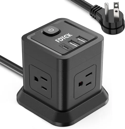 Vista 12 de FDTEK - Tira de alimentación USB C de 2 clavijas, 4 tomas de corriente, 3 USB, cable de extensión de 5 pies, color blanco 2 Prong Desktop Charging
