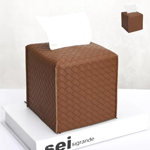 Vista 23 de HOMOTEK Paquete de 2 fundas para caja de pañuelos, soporte cuadrado de piel sintética, organizador de papel decorativo para baño, mesitas de noche