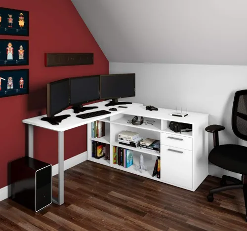 Vista 6 de Bestar Solay - Escritorio en forma de L, 60 W, color blanco