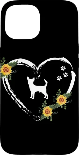 Vista 6 de Chihuahua With Paw Prints And Sunflower Heart On Black Case for iPhone 16