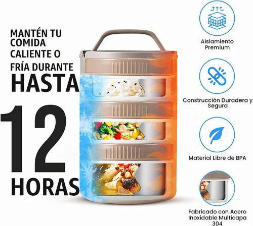 Vista 4 de Tarro de alimentos aislado de 60 onzas con tapa para sostener el teléfono – Lonchera de acero inoxidable con 3 compartimentos – Bento térmico a
