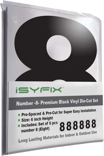 Vista 53 de iSYFIX Calcomanías de vinilo negro con el número 7 (siete), paquete de 6 calcomanías autoadhesivas de 7 pulgadas, calcomanías troqueladas y Negro