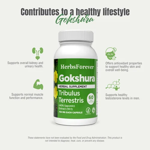 Vista 5 de Herbsforever Gokshura Cápsulas – Tribulus Terrestris – Saponina 30% – Apoyo urinario Resistencia y Energía Masculina – 60 Cápsulas Vege – 750 mg