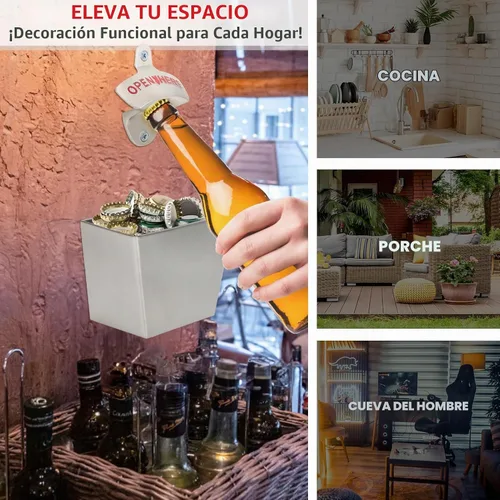 Vista 7 de kilofly 2 juegos de abrebotellas de cerveza tapa colector cubo hombre cueva regalo montado en la pared