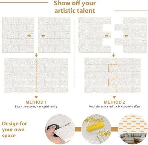 Vista 2 de JOLOV 10 piezas de paneles de pared 3D para despegar y pegar - espuma PE autoadhesiva de bricolaje, impermeable, perfecta para decoración de paredes